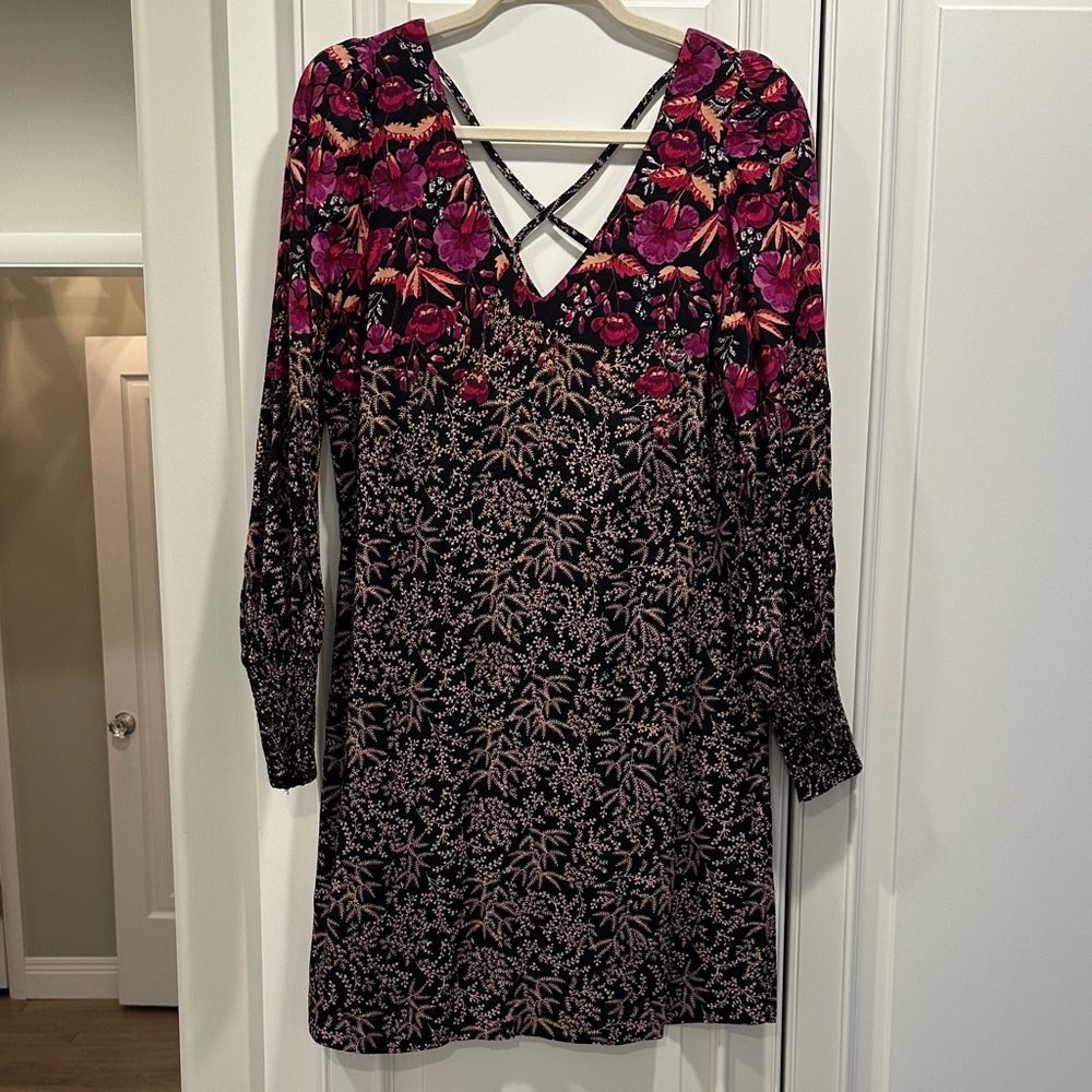 Anthropologie Black and Pink Floral Long Sleeve Dress